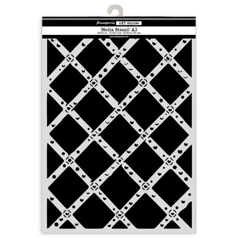 Stamperia - Gardens Of Time - A3 - Art Stories - Stencils - Diamond Grid Pattern