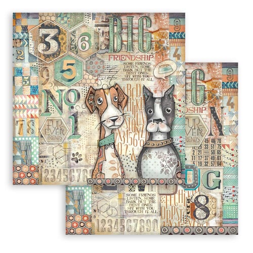 Stamperia - Furry Friends - 12 x 12 Double Sided Paper - Dogs and Numbers