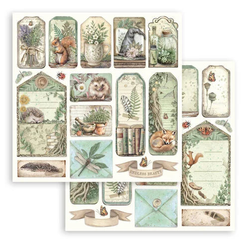 Stamperia - Herbarium Silvae - 12 x 12 Double Sided Paper - Tags and Letters