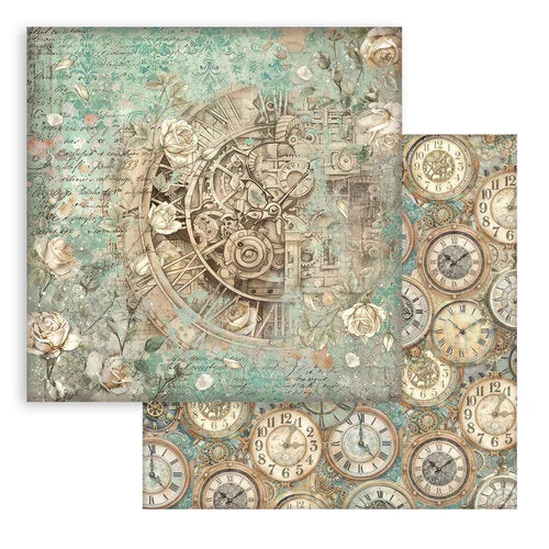 Stamperia - Gardens Of Time - 12 x 12 Double Sided Paper - Clock and Roses