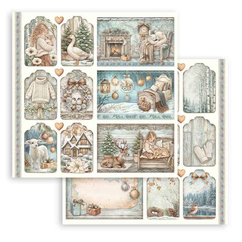 Stamperia - White Christmas - 12 x 12 Double Sided Paper - Mixed Cards And Tags