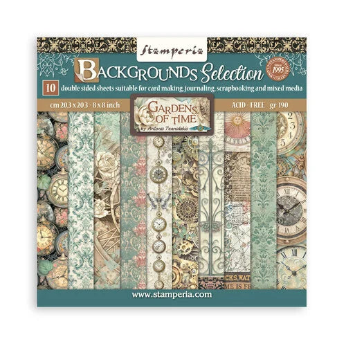 Stamperia - Gardens Of Time - 8 x 8 Paper Pad - Backgrounds