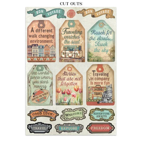 Stamperia - Art Of Travelling - Junk Journal - Stickers, Cut-outs, and Backgrounds