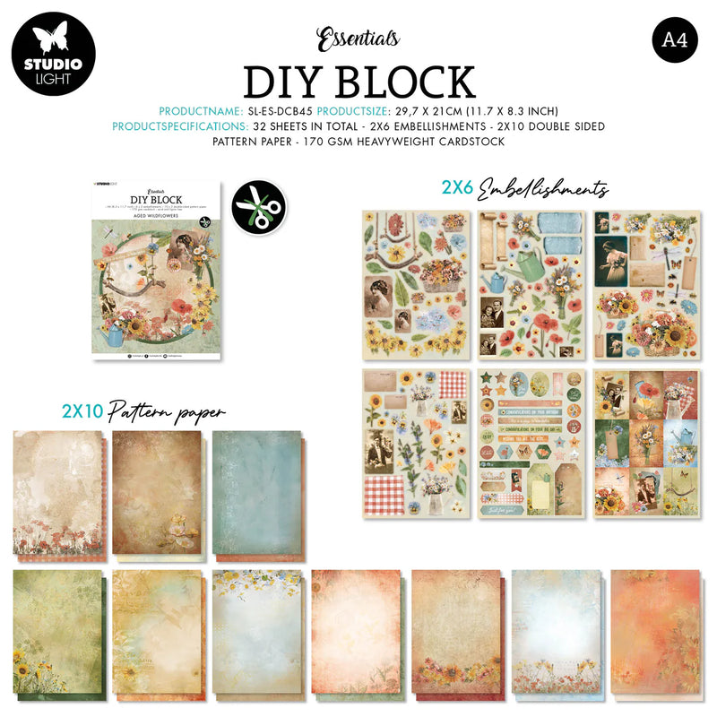 Studio Light - DIY Block - Aged Wildflowers
