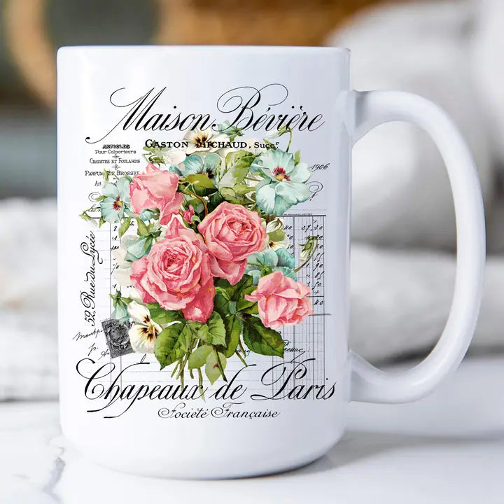 Vintage French Roses Paris 15 oz Coffee Mug