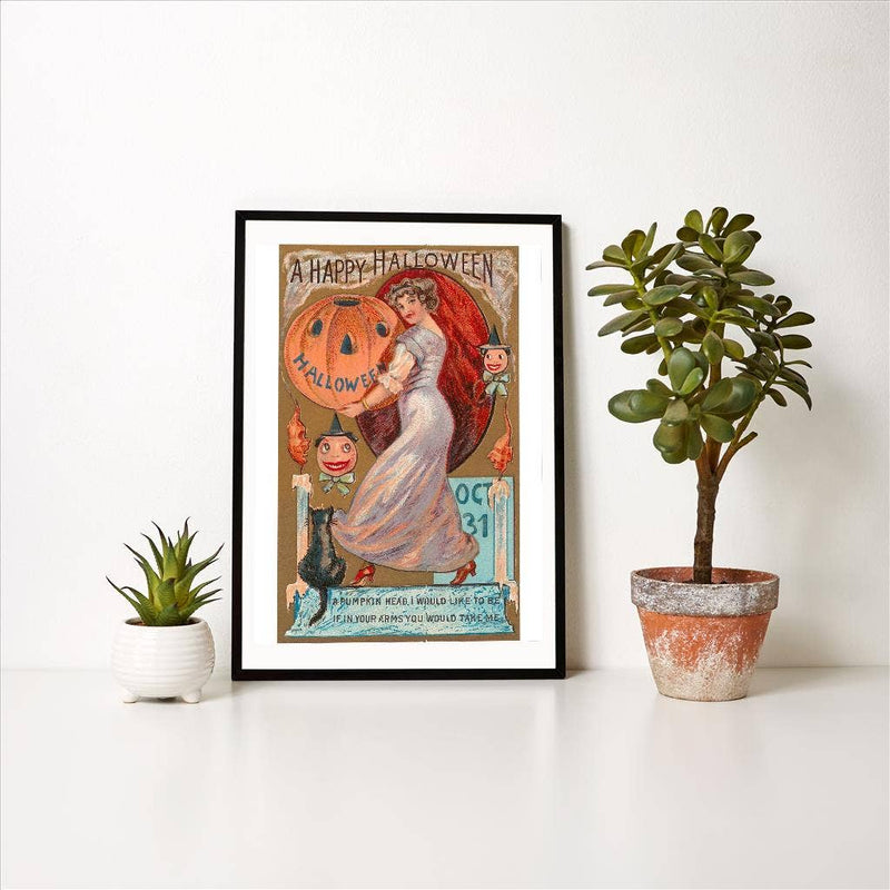 Found Image Press - Art Print - A Happy Halloween, Victorian Woman with Jack O'Lantern