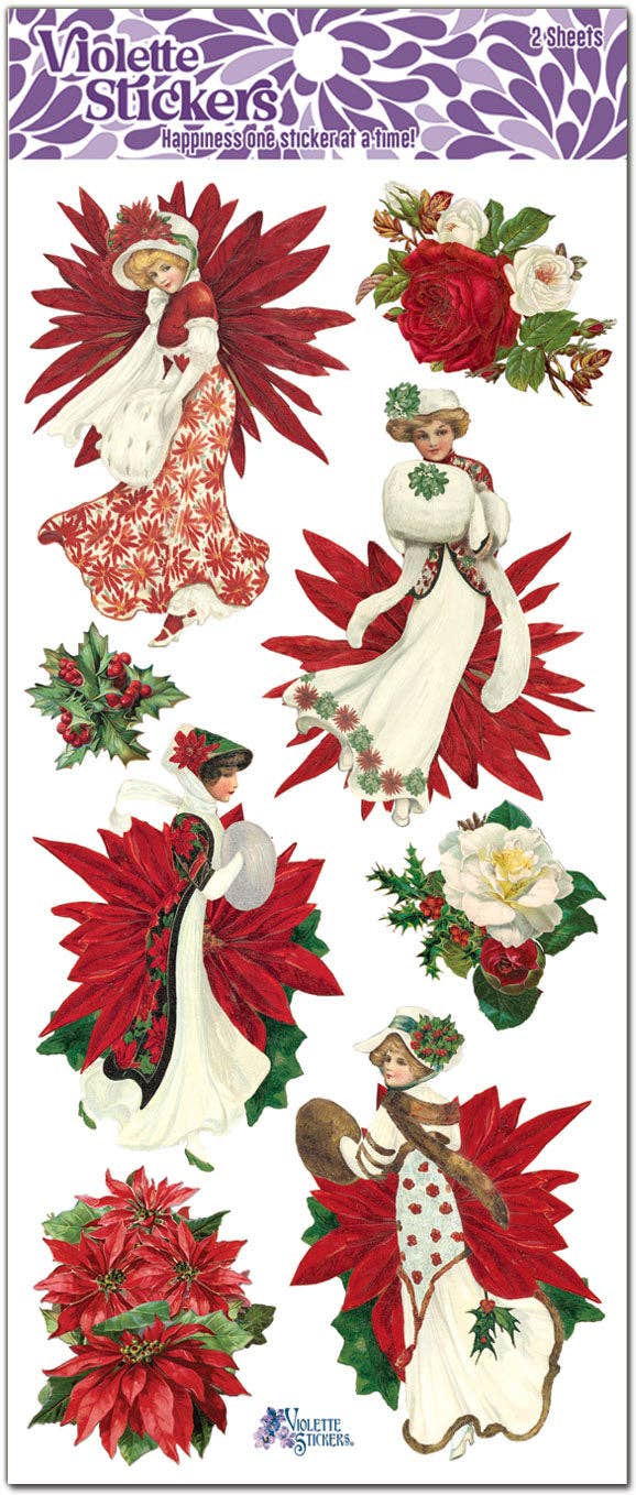 Violette Stickers - Holiday Ladies with Poinsettia Stickers