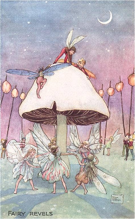 Found Image Press - Postcard - Fairies Dancing under Toadstool