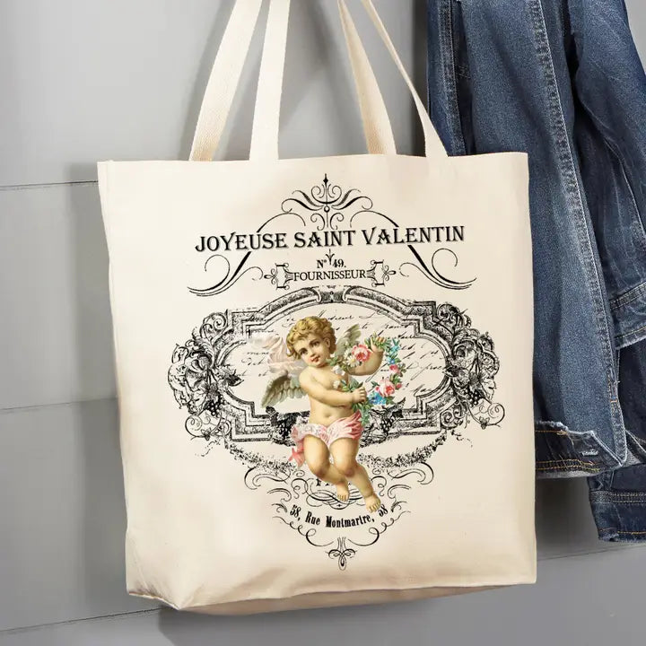 French Vintage Valentine Cupid Tote Bag