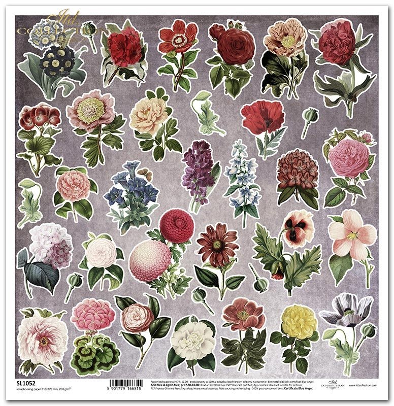 ITD Collection - Ephemeral Moments - Flowers - Scrapbooking Single Sheet