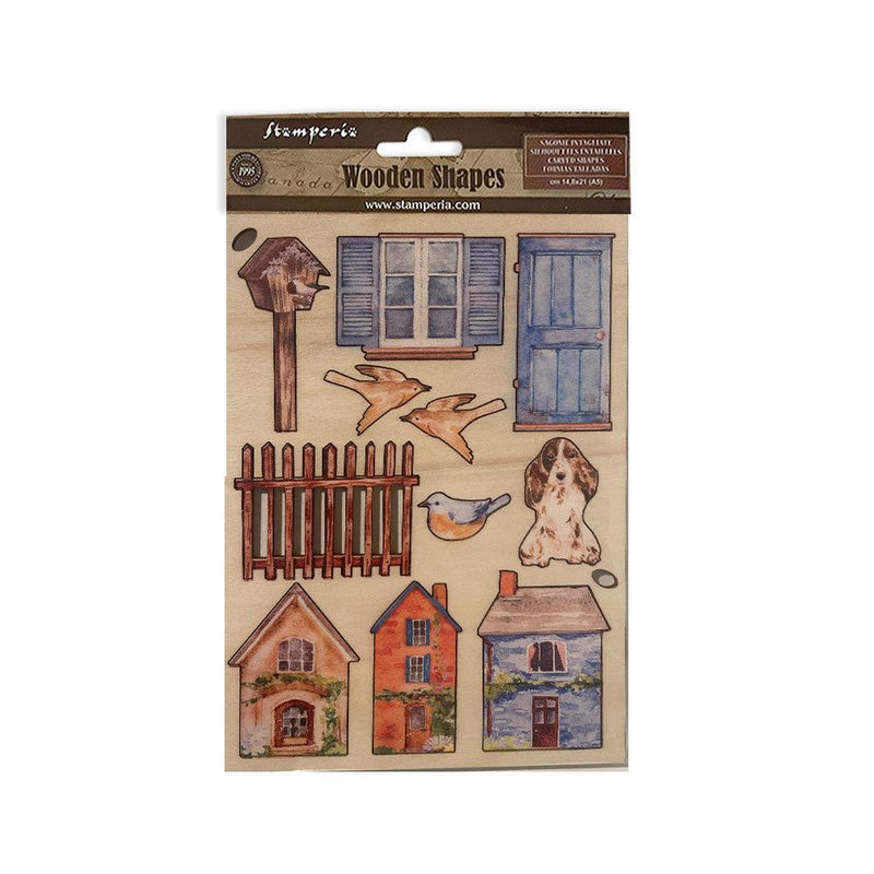 Colored Wooden Shapes - Create Happiness Welcome Home Houses - Root & Company