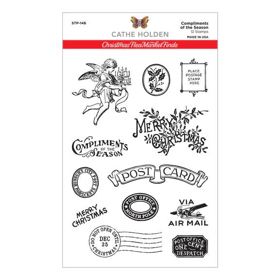 Compliments Of The Season Clear Stamps From The Christmas Flea Market Finds Collection By Cathe Holden - Root & Company