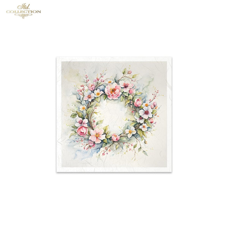 ITD Collection - Rice Paper Set Mini - Wreath of Spring Flowers Purple