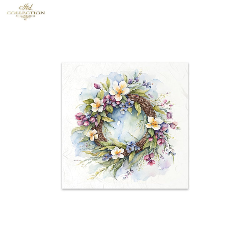 ITD Collection - Rice Paper Set Mini - Wreath of Spring Flowers Purple