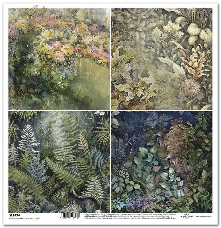 ITD Collection - Forest Florals 4 Pack Scrapbooking Single Sheet