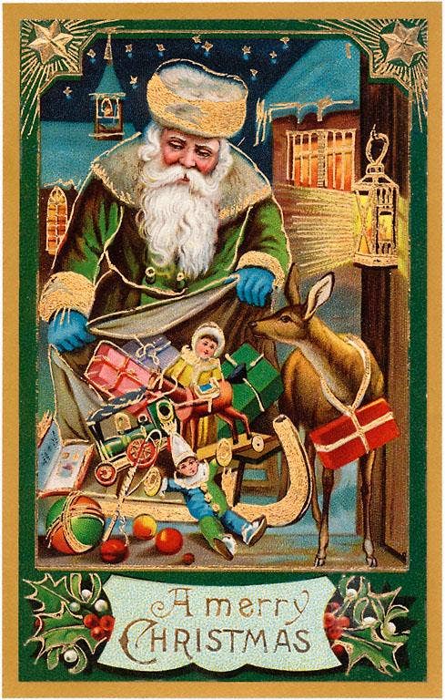 Found Image Press - Postcard - A Merry Christmas, Santa with Bag
