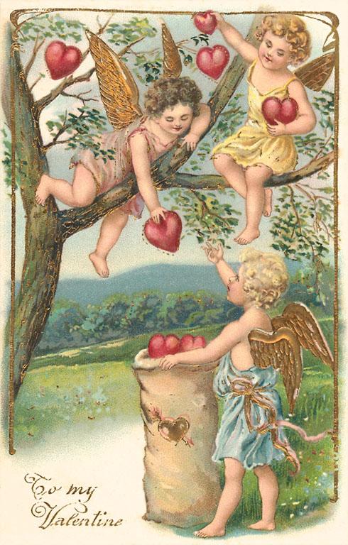 Found Image Press - Postcard - Cupids Picking Hearts