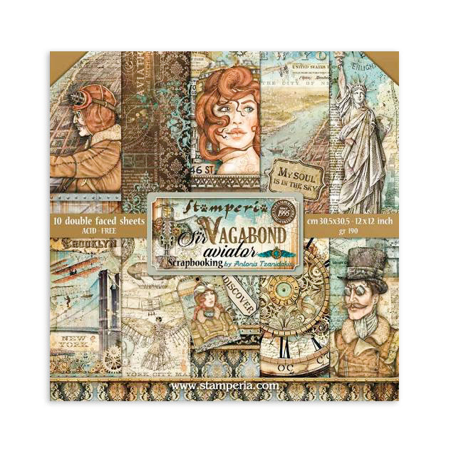 Stamperia - Sir Vagabond Aviator Collection - 12 x 12 Paper Pad