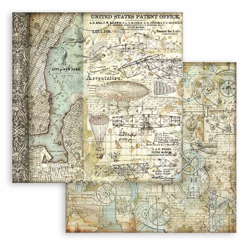 Stamperia - Sir Vagabond Aviator Collection - 8 x 8 Paper Pad - Backgrounds