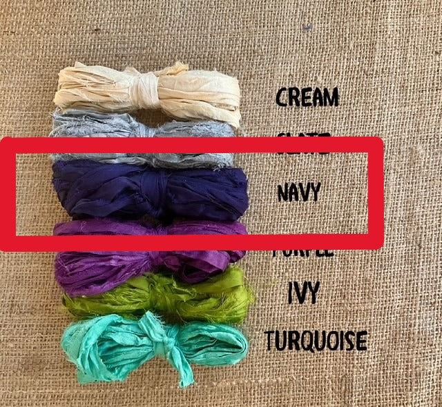 RiverHaus - Torn Silk Sari Ribbon - 5 yards - Navy