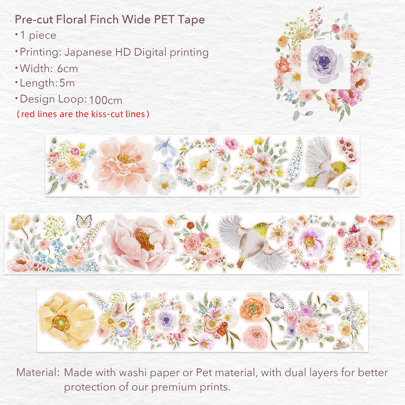 The Washi Tape Shop - Pre-cut Floral Finch Wide PET Tape