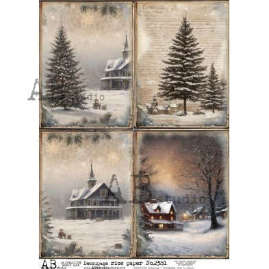 ABstudio - Rice Paper - Snowy Church 4 Pack