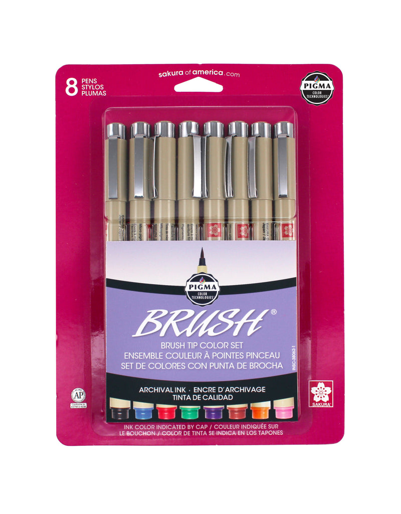 Sakura - Pigma Brush Pens - Set of 8, Assorted Colors