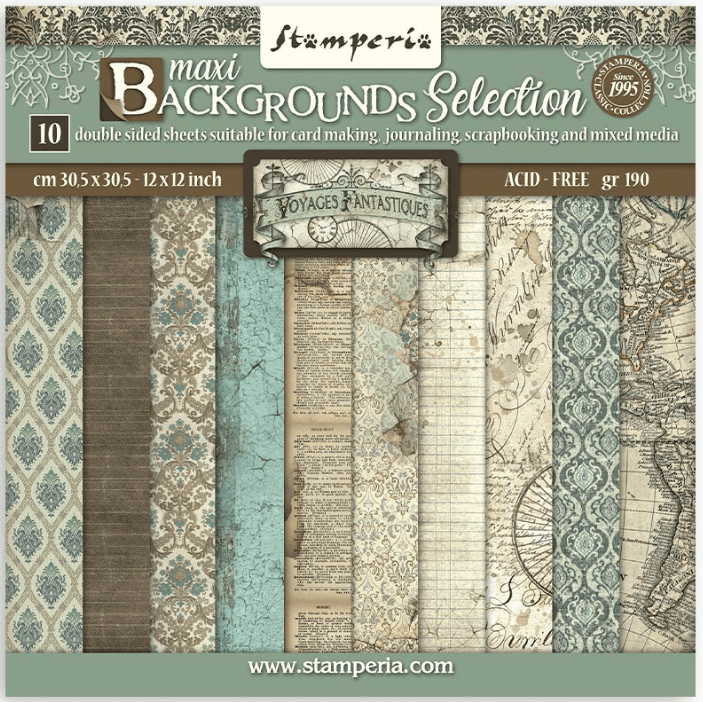 Scrapbooking Pad 10 sheets 12"x12" Maxi Background selection - Voyages Fantastiques - Root & Company