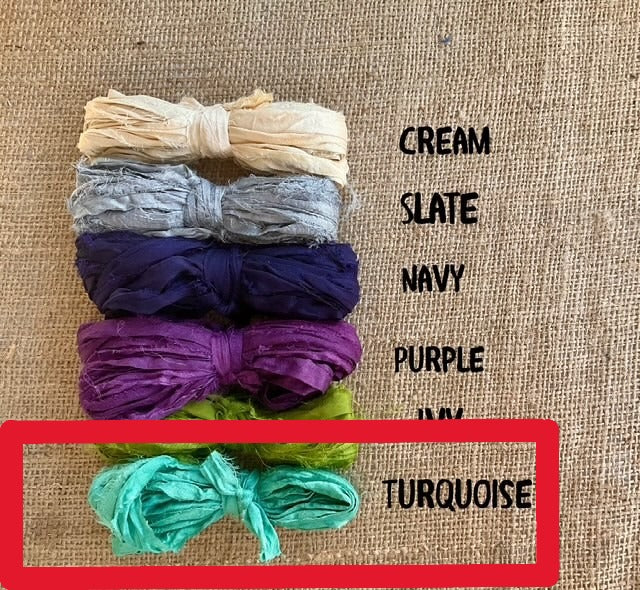 RiverHaus - Torn Silk Sari Ribbon - 5 yards - Turquoise