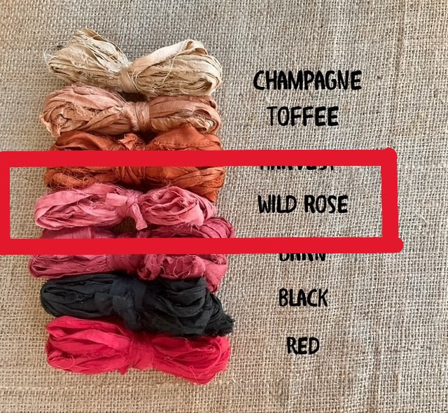 RiverHaus - Torn Silk Sari Ribbon - 5 yards - Wild rose